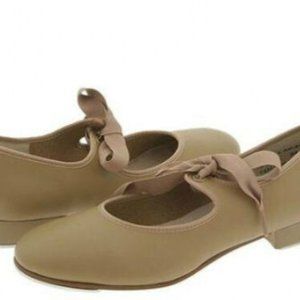 Award TS110 Toddler Size 8M (Fits 7.5) Tan Citation Ribbon Tie Tap Shoe